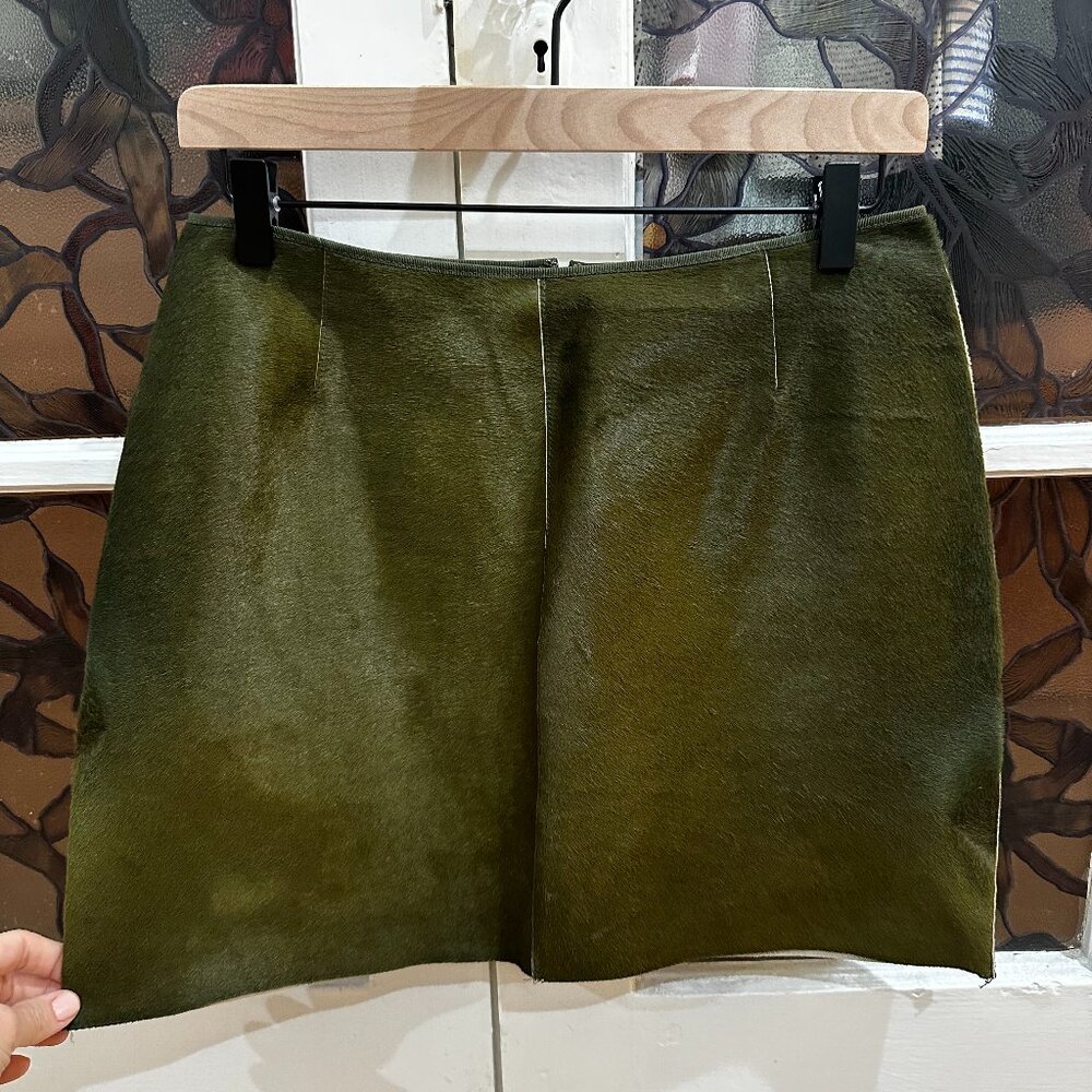 Vintage Anne Klein pony hair mini skirt green size 8 29 waist